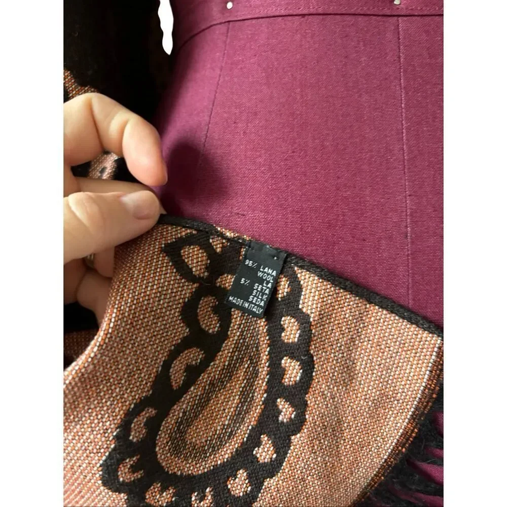 Seaward & Stearn London Paisley Scarf Wool Silk Brown Blue‎ Made in Italy